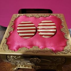 Joan Rivers Vintage Round Goldtone Red and White Cream Enamel Earrings F9