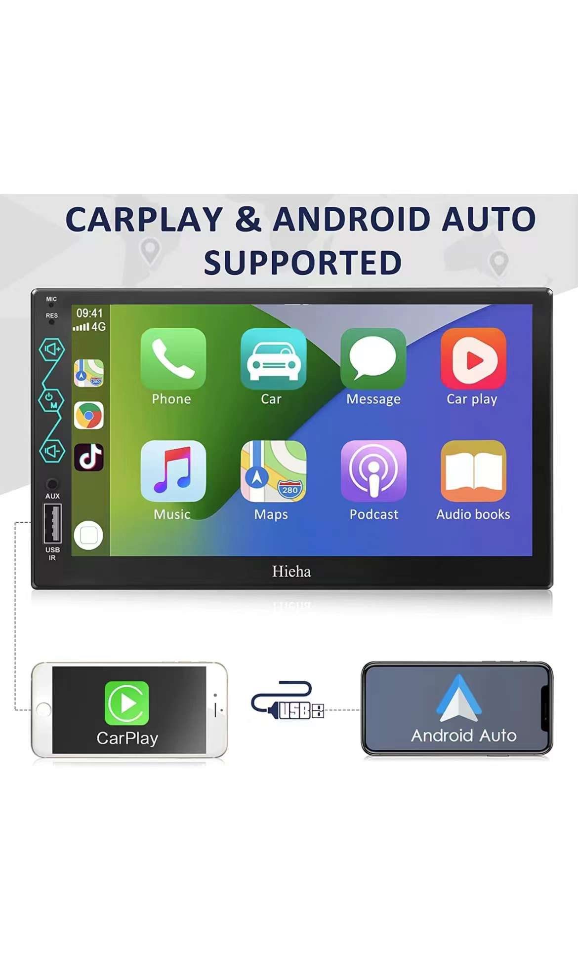 Wireless iOS Carplay&Android Auto, Double Din Car Stereo with Voice Control,7 Inch HD Touchscreen,Mirror Link,Bluetooth 5.1, AM/FM Car Radio Receiver,