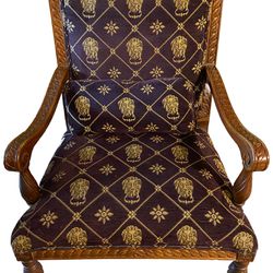 Antique Vintage Arm Chair Purple Yellow Lion Print Royal  w/ Pillow