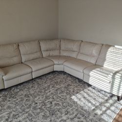 Cream / White Leather Sectional Couch / Sofa From Macys
