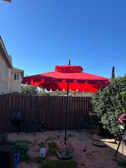 7" ft square market umbrella patio color: red base not included