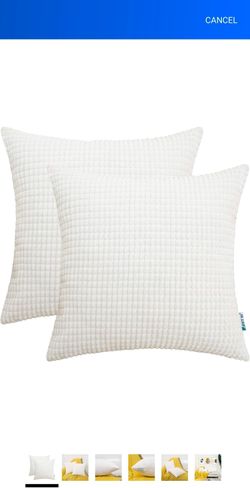 HWY 50 cream white Corduroy Throw Pillow Covers 16x16 Inch, Pack of 2, Soft Solid Decorative Cushion Cases for Couch Sofa Bed Living Room, Corn Textur