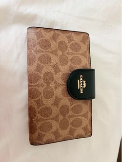 Coach Brown Monogram Phone-Wallet with Black Strap and Gold Logo