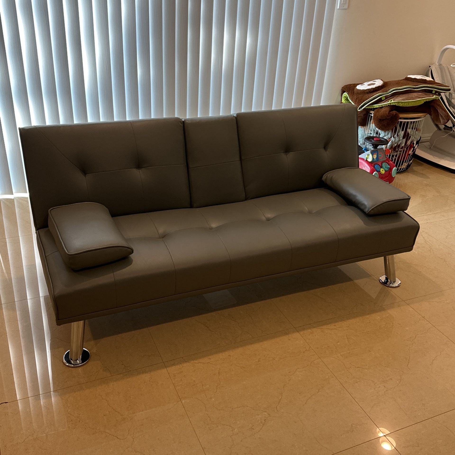 New Grey Leather Futon