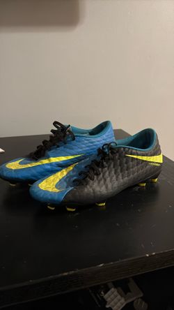 NIKE HyperVenom Soccer Cleats Vibrant Blue Black Yellow Swoosh Size 9