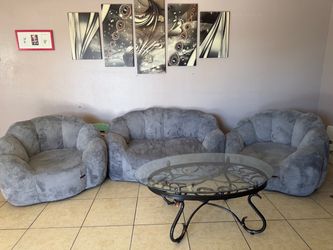 Gray Plush Sofa and Chair Set