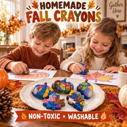 6 Pack Homemade Fall Crayons Non-Toxic Washable Autumn Shapes Gift Bag Texas Made
Colorful homemade fall-edition crayons made in Texas. Each set featu