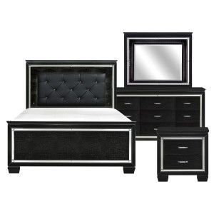 Brand new black modern LED queen bedframe + dresser + mirror + nightstand 4PCs bedroom set