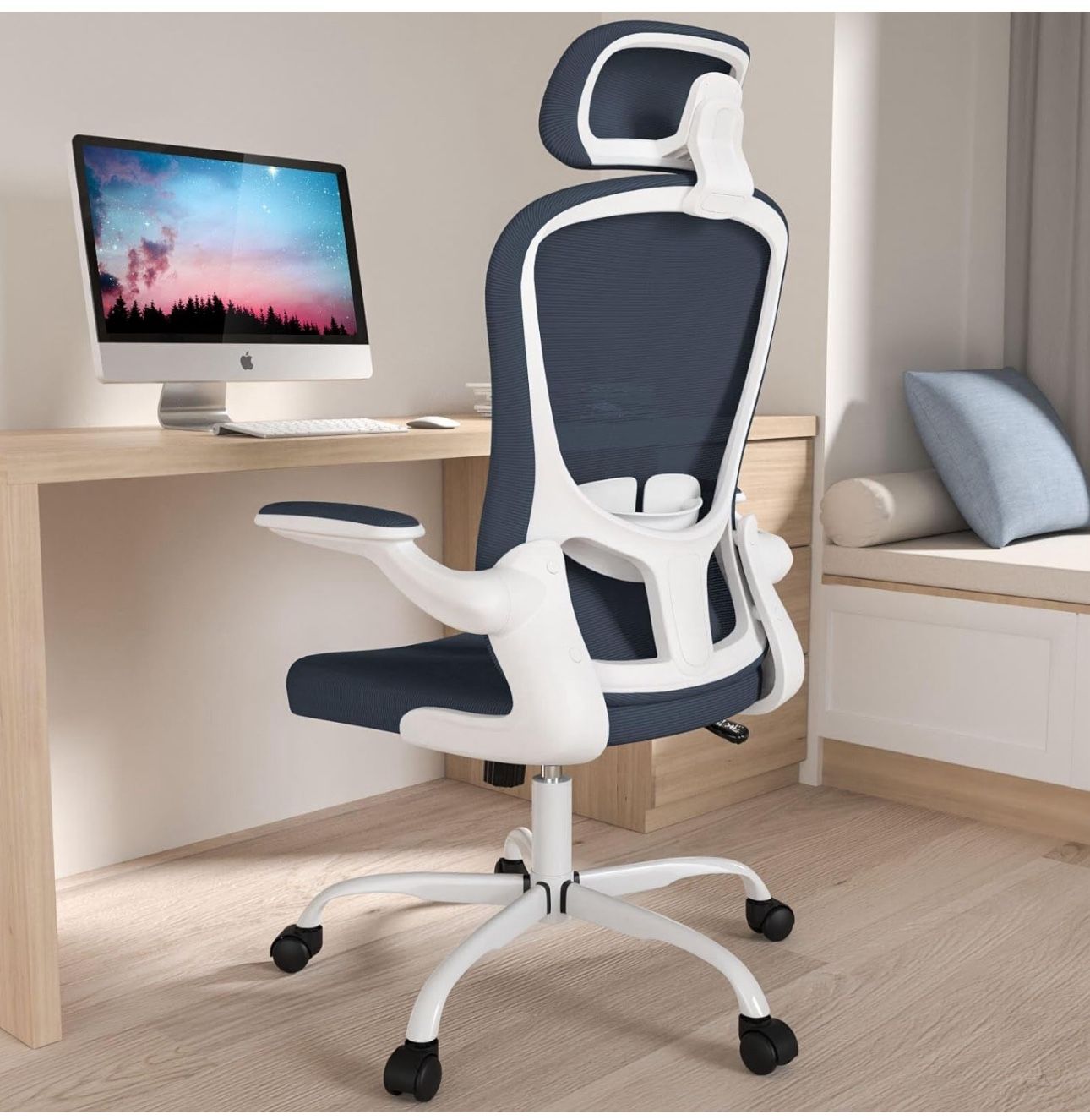 Office Chair, High Back Ergonomic Desk Chair, Breathable Mesh Desk Chair with Adjustable Lumbar Support and Headrest, Swivel Task Chair with flip-up A