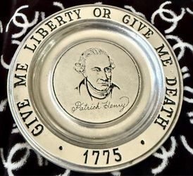 Vintage Wilton Columbia Pewter Plate Patrick Henry "Give Me Liberty or Give Me Death" 1775 USA