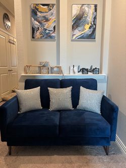 Navy Blue Velvet Loveseat Sofa