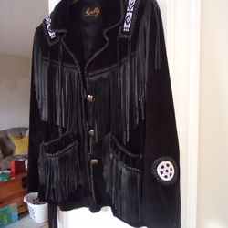 Black Sweade Jacket With Fringe 