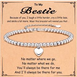 Bestie Silver Heart Charm Bracelet