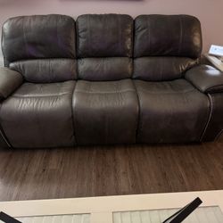 Gray Leather Reclining Couch For Sale