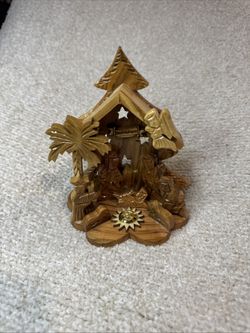 Hand Carved Olive Wood Nativity Scene Bethlehem Christmas Manger Religious Decor