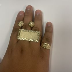 Gold Rings And Nugget Earrings 