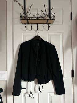 Black Cropped Blazer with Drawstring Hem