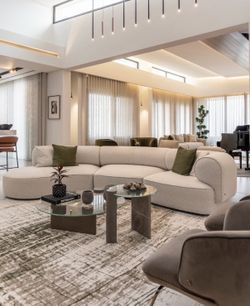 Large Curved Cream Boucle Sectional Sofa