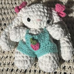 Crochet Bunny With Strawberry Overalls 🍓🌸