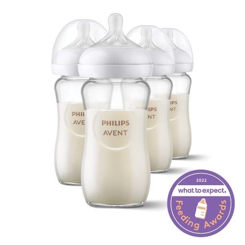 Philips AVENT Glass Natural Baby Bottle with Natural Response Nipple, Clear, 8oz 4pk
