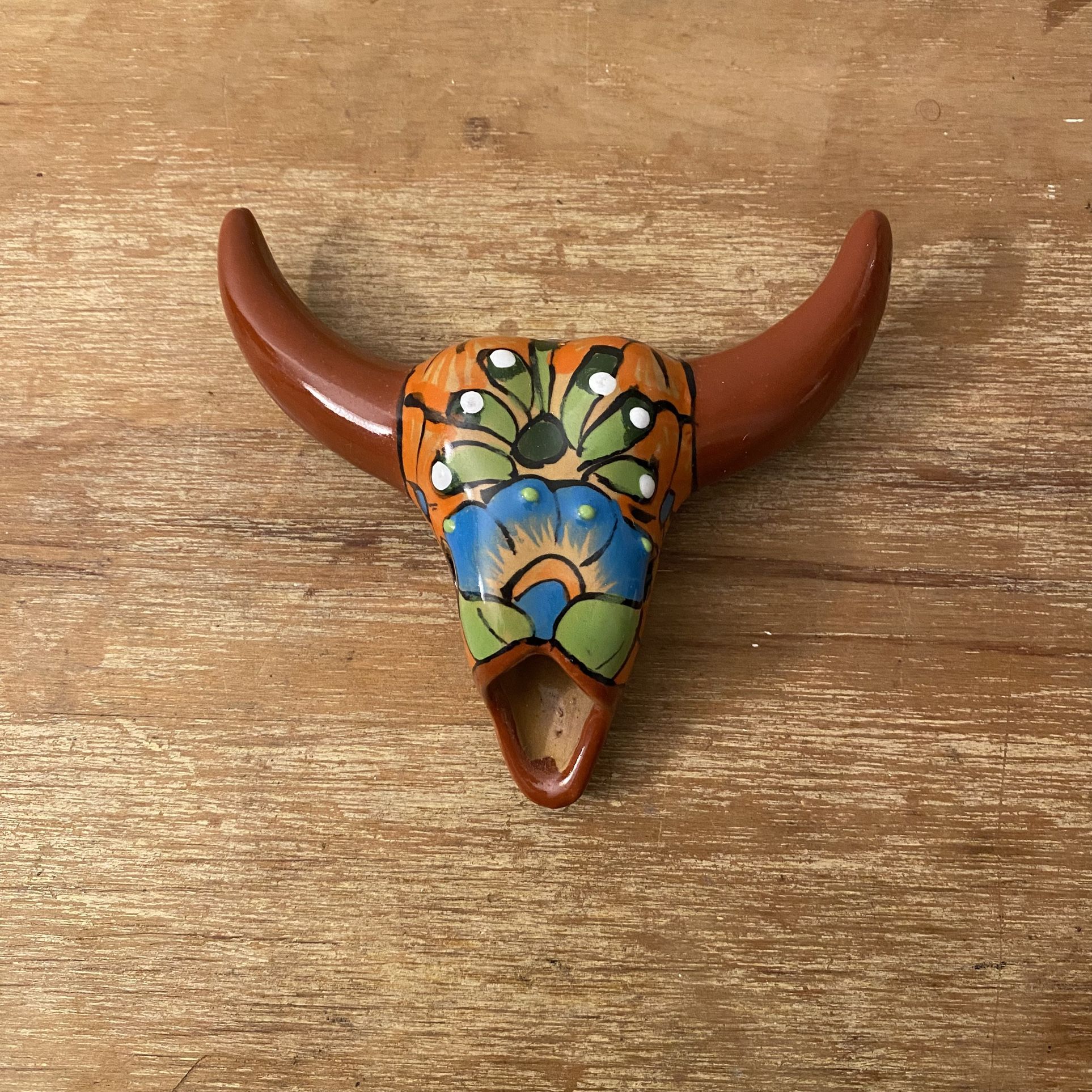 Small Hand-painted Talavera Longhorn Skull Craneo Wall Mount