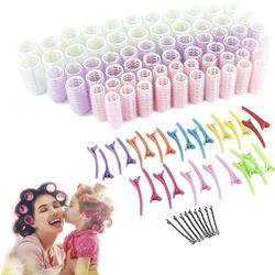  66 Pcs Hair Rollers Sets-Self Grip Hair Curlers-Plastic Velcro Salon Hairdressing Curlers-3 Size Large Medium Small DIY Hair Rollers-(66 Hair Rollers