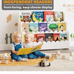 3-Tier Montessori Kids Bookshelf – White Wooden Book Display