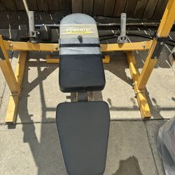 Powertec Workbench, Benchpress, Squat Rack With Bar, And Detecto Scale 