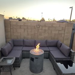 Patio Sectional Set With A Fire Pit Table 