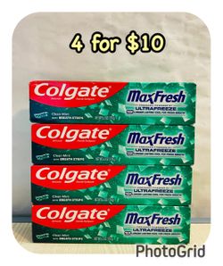 (4) Colgate Max Fresh 6.3 oz each, 4 for $10 or $3 each‼️