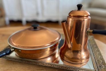 Vintage Copper Kettle & Frying Pan Farmhouse Kitchen