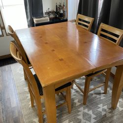 Solid Wood Dining Table with 4 Chairs – Expandable Leaf – Heavy & Sturdy