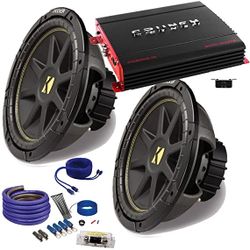 Bass package deal with installation. 2 kicker 12” with box and amplifier