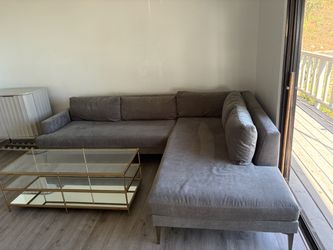 Gray Fabric L-Shaped Sectional Sofa