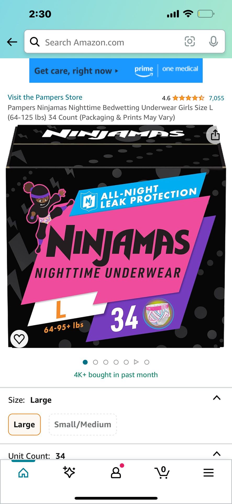 Ninjamas Girls Size Large 64-95 Pounds 