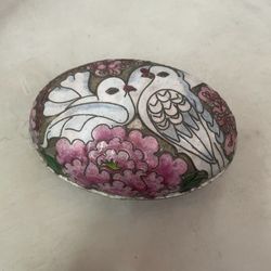 Vintage Cloisonne Birds Trinket Jewelry Box 