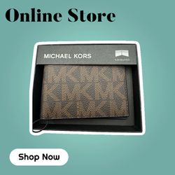 Michael Kors Men's Jet Set Slim Bifold Wallet  Monogram Brown/Black New AD2404