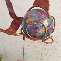 Yard Art Glass And Copper Art Glass Fish Yard Art Multicolor Globe