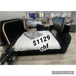 New Queen Bed w/LED, Fireplace & TV Stand