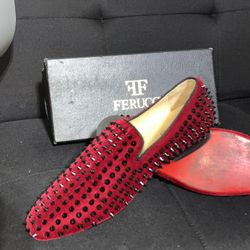 Men Velvet Slippers Loafers Flat With Black Spikes