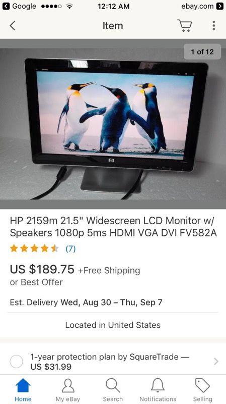 HP Pavilion 2159m 21.5" Widescreen LCD Monitor w/Speakers 1920x1080 HDMI VGA DVI FV585A 503456-100