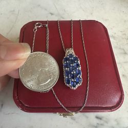 Gorgeous. 925 Sterling Silver genuine blue spinel necklace , cluster of 13 oval gemstones , tested in photo, marked 925 STS,