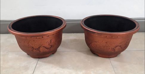 *** CLEARANCE *** PAIR of 15" (Diameter) Copper Resin Planters (2 for $30) @ Lasting Creations