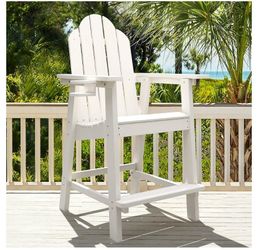 LUE BONA Adirondack high chair, bar stool of Recycled polyethylene with cup holder, 25.6 inches, 300 pounds, ecological, life-resistant chair Weath