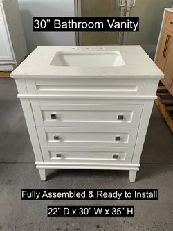 30" Bathroom Vanity with Engineered Marble Countertop & Solid Wood & Plywood Cabinet #3449