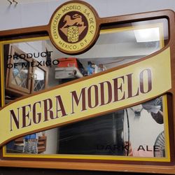 Vintage Advertising Bar Mirror Sign Negra Modelo Glass with Wooden Frame