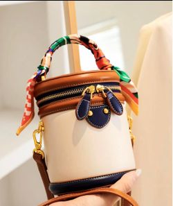 Cylinder Bucket Bag with Scarf Handle