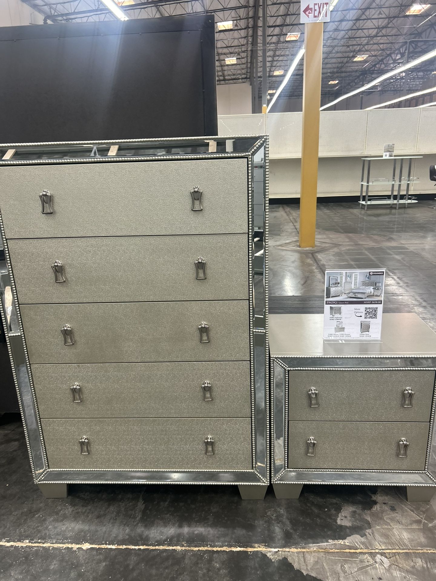 Beautiful Silver Mirrored Chest And Night Stand 