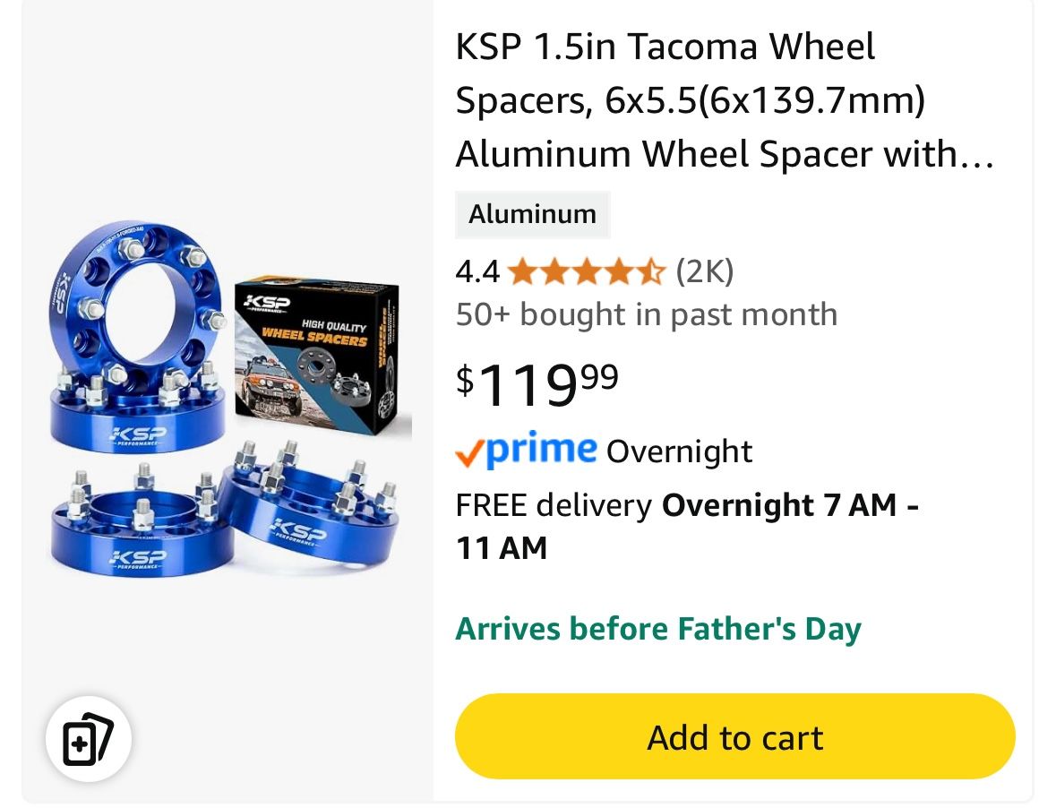 KSP 1.5in Tacoma Wheel Spacers, 6x5.5(6x139.7mm) Aluminum Wheel Spacer with Hub Lip Compatible with Toyota Tacoma 4runner Pre-Runner, 4pcs 38mm Forged