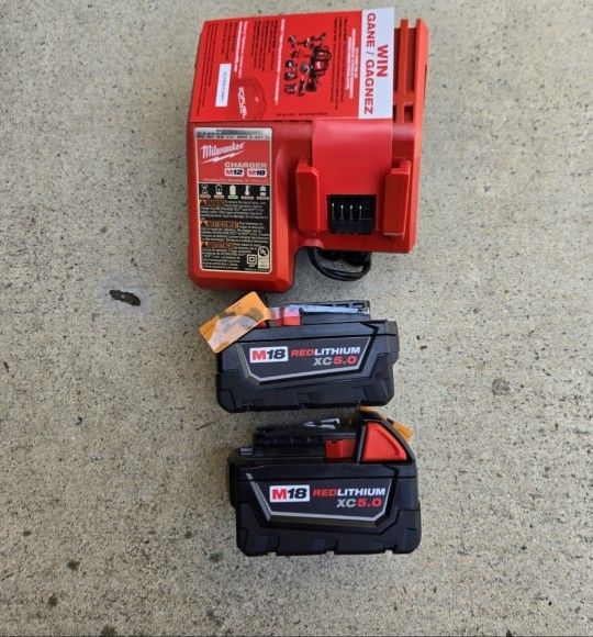 Milwaukee 18v Batteries 5.0 Ah And Charger Brand New